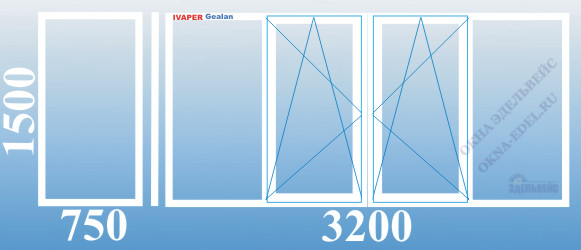 03. Цена. Стоимость теплого остекления Г-образного балкона 3,2 метра пластиковыми окнами с 2 поворотно-откидными створками Ivaper-Gealan, Veka, Rehau в Санкт-Петербурге.